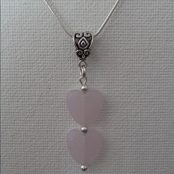 Light Pink Double Stone Heart Necklace (N2) - Picture 1 of 2